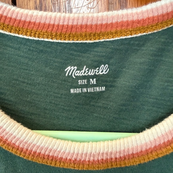 Madewell Ringer Tee Medium Green Striped Collar Retro - Picture 3 of 3